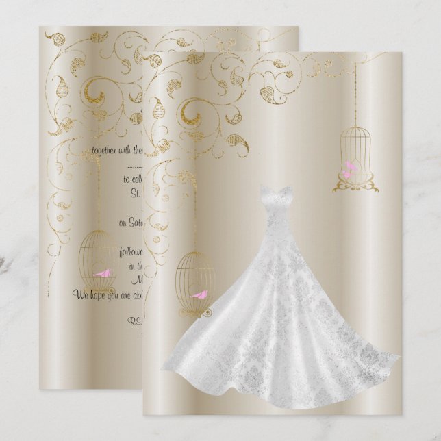 Champagne Bronze Dress Birdcage Modern wedding Invitation (Front/Back)