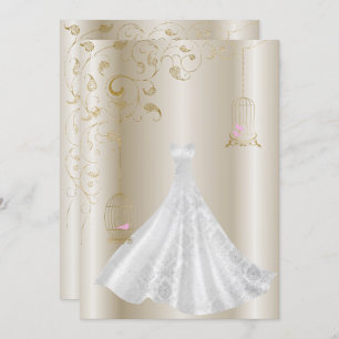 Champagne Bronze Dress Birdcage Modern wedding Invitation