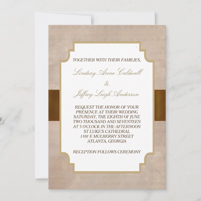Champagne Brown Floral Grunge Wedding Invitation (Front)
