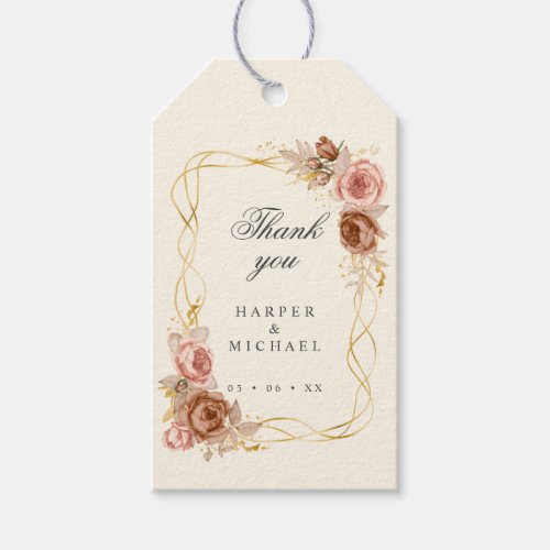 champagne brown roses blush pink wedding thank you gift tags