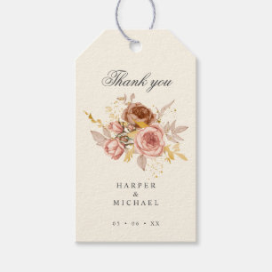 champagne brown roses dusty pink wedding thank you gift tags
