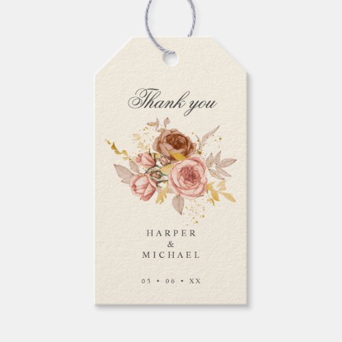 champagne brown roses dusty pink wedding thank you gift tags