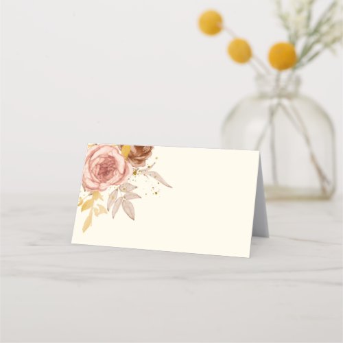 champagne brown roses light pink wedding  place card