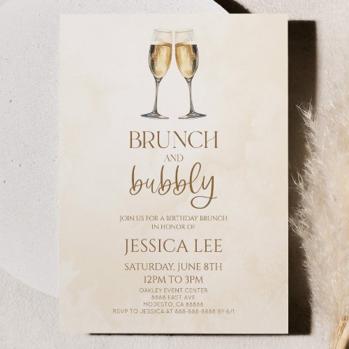 Champagne Brunch and Bubbly Birthday Party Brunch Invitation