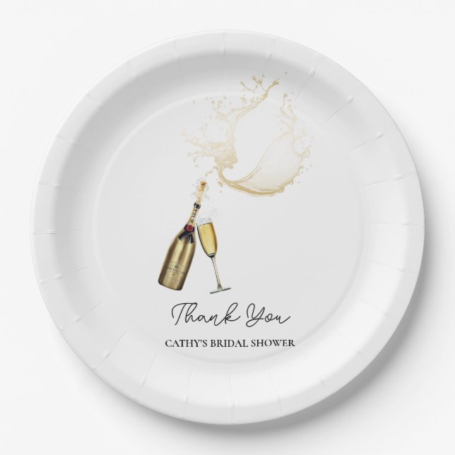 Champagne Brunch and Bubbly Bridal Shower 9" Round Paper Plates (Front)