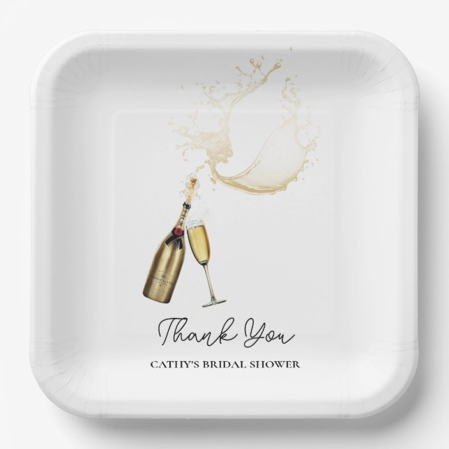 Champagne Brunch and Bubbly Bridal Shower 9"Square Paper Plates (Front)