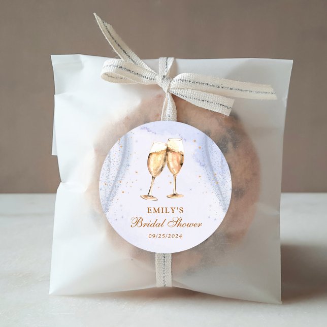 Champagne Brunch and Bubbly Bridal Shower Classic Round Sticker (Creator Uploaded)