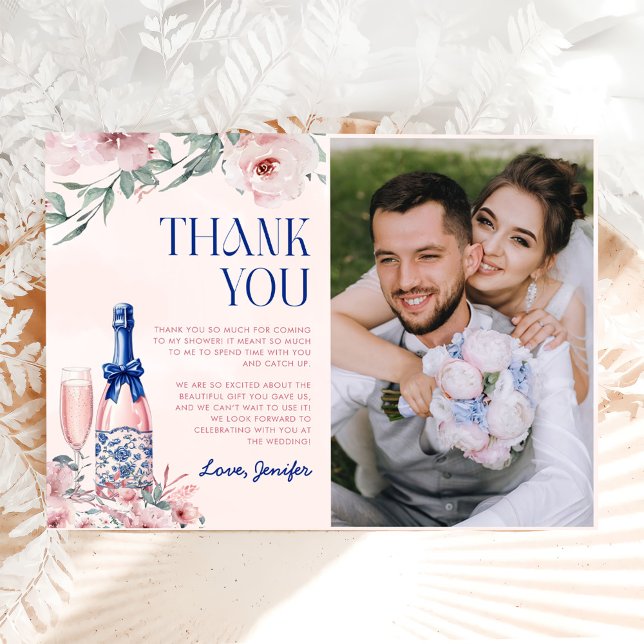 Champagne Brunch and Bubbly Bridal Shower Photo Thank You Card (Creator Uploaded)