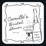 Champagne Brunch and Bubbly Bridal Shower Square Sticker<br><div class="desc">Elevate your bridal shower with our hand-drawn champagne stickers! Add a touch of elegance to favors or envelopes effortlessly. Perfect for a chic celebration, these stickers are crafted with care, ensuring a memorable keepsake for your guests. Cheers to love and joy with this exquisite detail!" Matching items in Cava party...</div>
