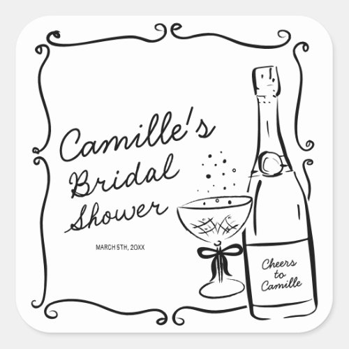 Champagne Brunch and Bubbly Bridal Shower Square Sticker