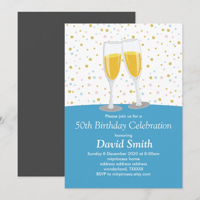 Champagne  Brunch and Bubbly cheers Invitation (Front/Back)