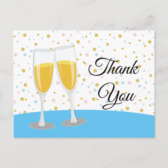 Champagne  Brunch and Bubbly cheers thank you Invitation Postcard (Front)