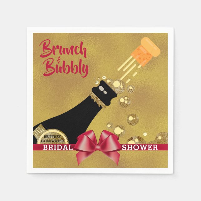 Champagne Brunch and Bubbly Gold Bridal Shower Napkins (Front)