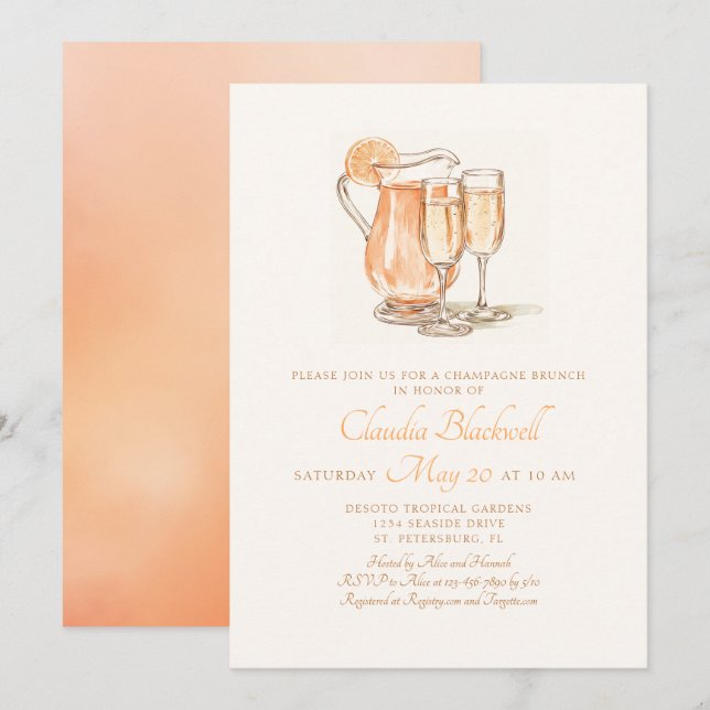 Champagne Brunch Bridal Shower Invitation (Front/Back)