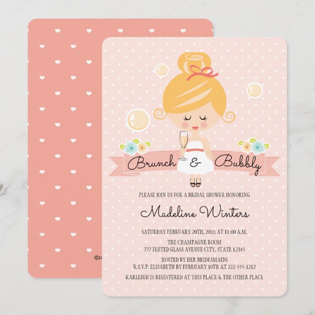 Champagne Brunch Bridal Shower Invitation Blonde (Front/Back)