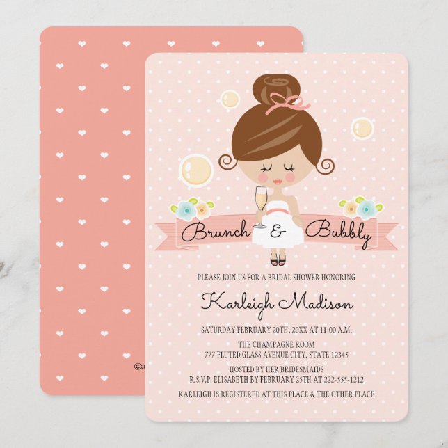 Champagne Brunch Bridal Shower Invitation Brunette (Front/Back)