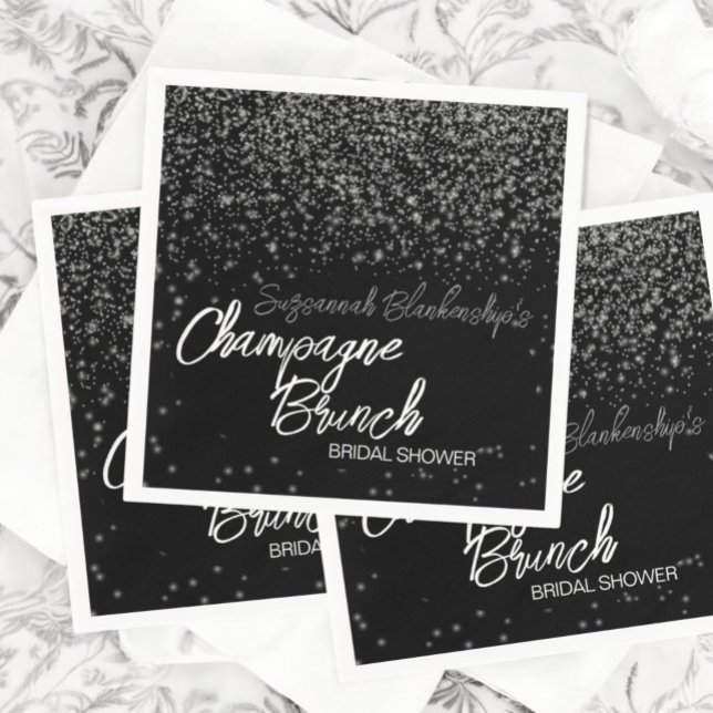  Champagne Brunch Bridal Shower Silver Bokeh Napkins (Champagne Brunch paper napkin template)