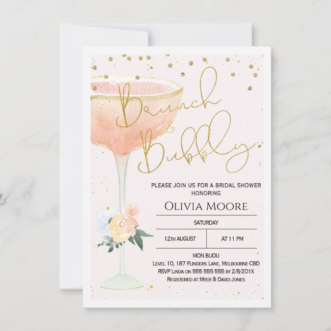 Champagne Brunch Bubbly Bridal Shower Invitation