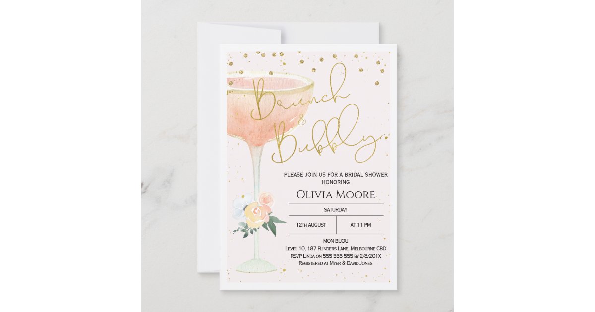 Champagne Brunch Bubbly Bridal Shower Invitation | Zazzle