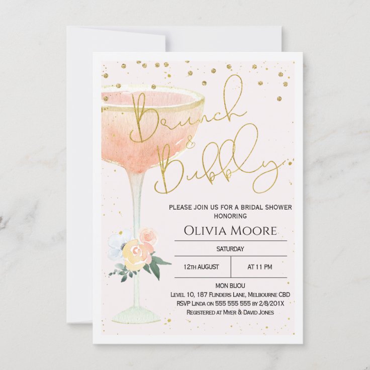 Champagne Brunch Bubbly Bridal Shower Invitation | Zazzle