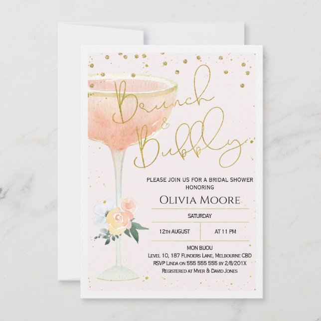 Champagne Brunch Bubbly Bridal Shower Invite (Front)