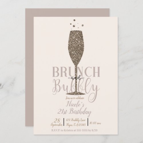 Champagne Brunch  Bubbly Gold Birthday Party Invitation