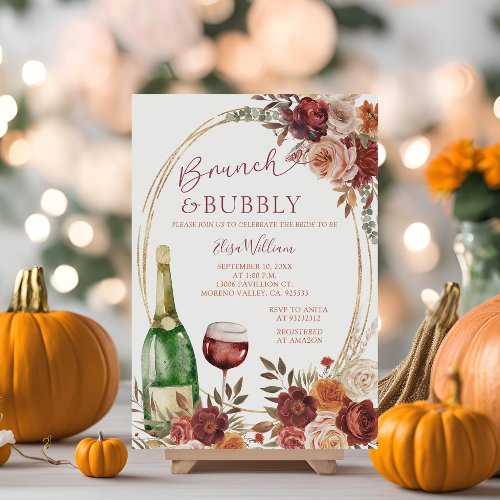 Champagne Brunch  Bubbly Marsala Bridal Shower Invitation