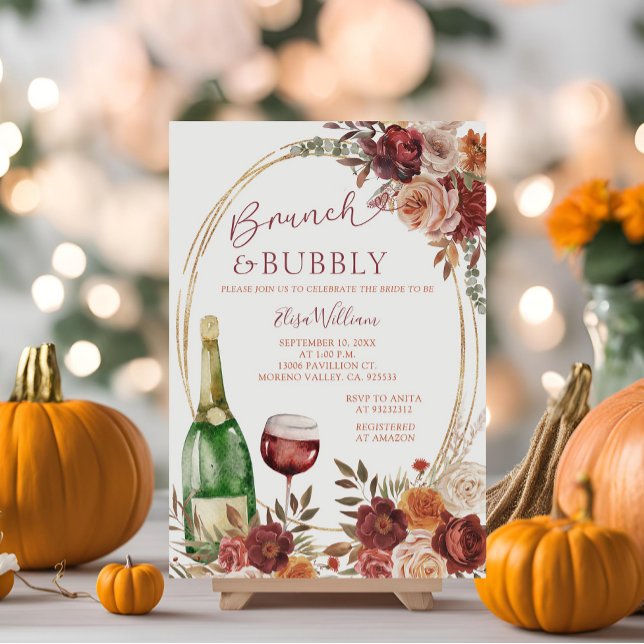 Champagne Brunch & Bubbly Marsala Bridal Shower Invitation (Creator Uploaded)