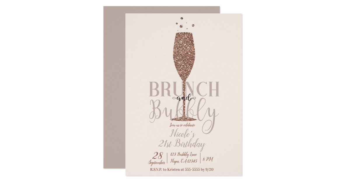 Champagne Brunch Bubbly Rose Gold Birthday Party Invitation Zazzle Com Vector image brunch and bubbly invitation can be used for personal and commercial purposes according to the. zazzle
