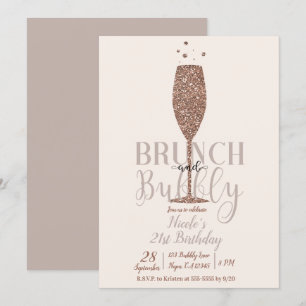 Champagne Brunch & Bubbly Rose Gold Birthday Party Invitation