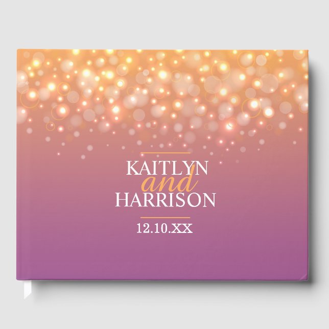 Champagne bubble wedding thank you orange purple guest book (Front)