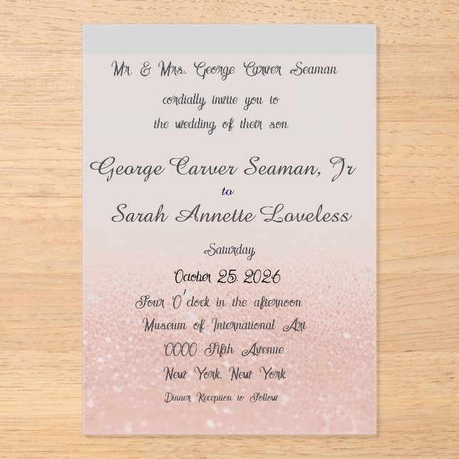 Champagne Bubbles Acrylic Wedding Invitation (Front)