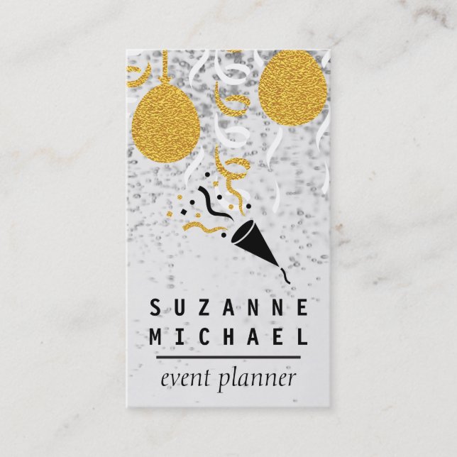 Champagne Bubbles Confetti Party Business Card (Front)