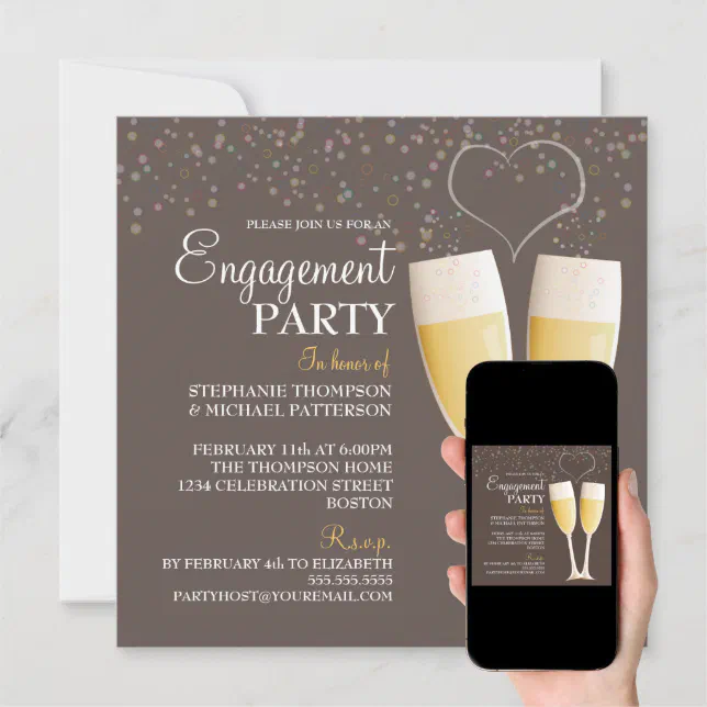 Champagne & Bubbles Engagement Party Invitation | Zazzle