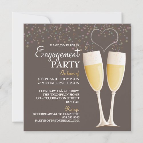 Champagne  Bubbles Engagement Party Invitation