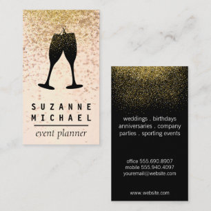Champagne Bubbles Glasses Gold Confetti Business Card