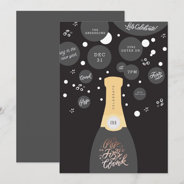 Champagne Bubbles | New Years Eve Party Invitation (Front/Back)