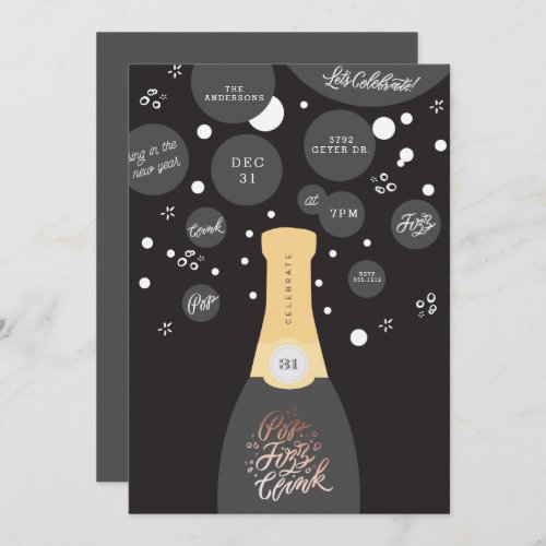 Champagne Bubbles  New Years Eve Party Invitation