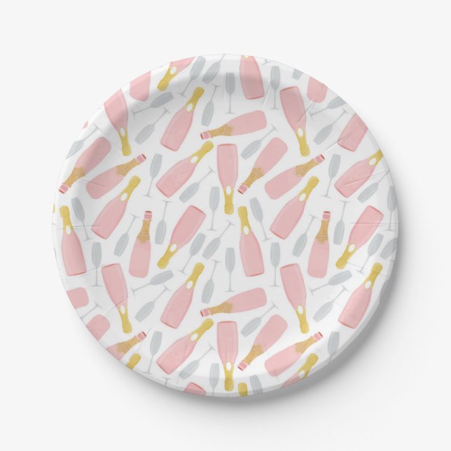 Champagne & Bubbles Pink Paper Plates (Front)