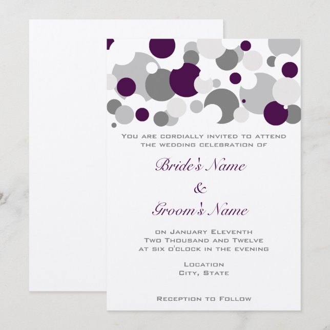 Champagne Bubbles Purple/Silver Invitation (Front/Back)