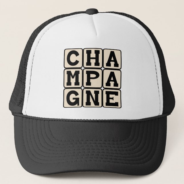 Champagne, Bubbly Beverage Trucker Hat (Front)