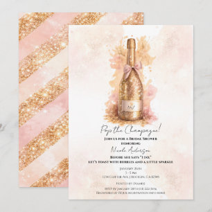 Champagne Bubbly & Gold Glitter Bridal Shower Invitation