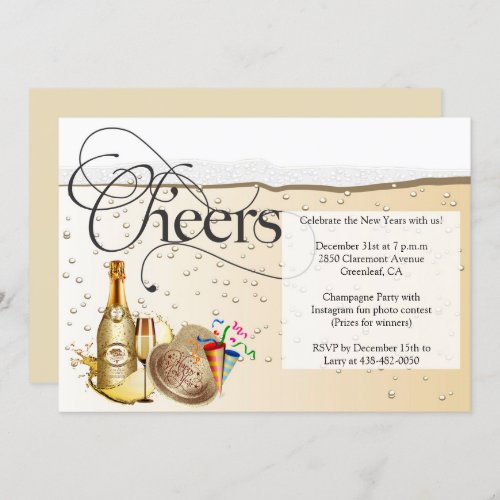 Champagne Bubbly New Years Eve Party Invitation