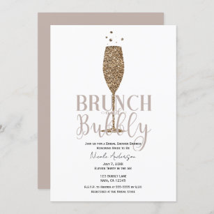 Champagne Bubbly Pink Beige Bridal Shower Brunch Invitation