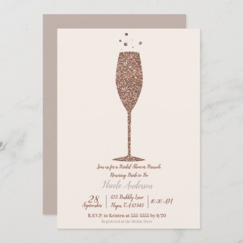 Champagne Bubbly Rose Gold Bridal Shower Brunch Invitation