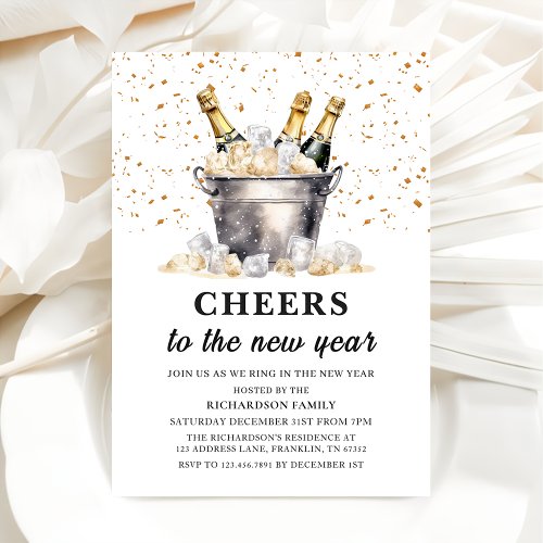 Champagne Budget Cheers to the New Year Party Invitation