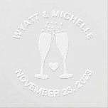 Champagne Celebration Wedding / Anniversary Custom Embosser<br><div class="desc">This personalized embosser features two champagne glasses clinking together,  with a heart in between them. Perfect for a wedding or anniversary,  the couple's names and date are written in curved text around the glasses.</div>
