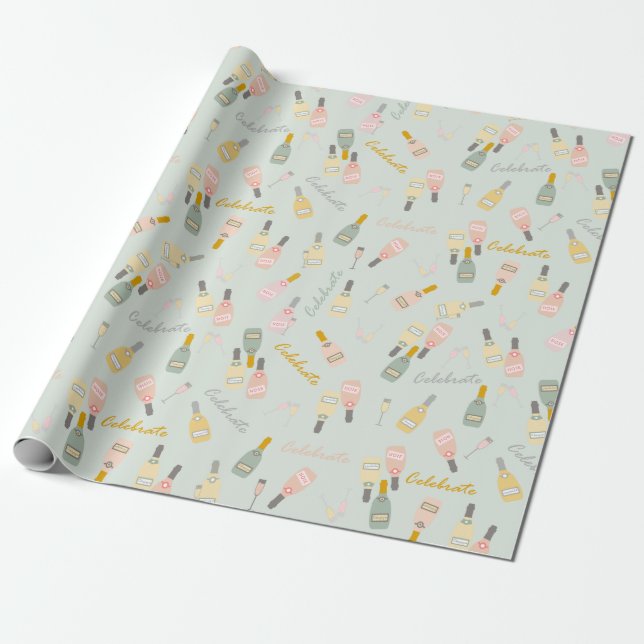 Champagne Celebrations on Light Green Wrapping Paper (Unrolled)