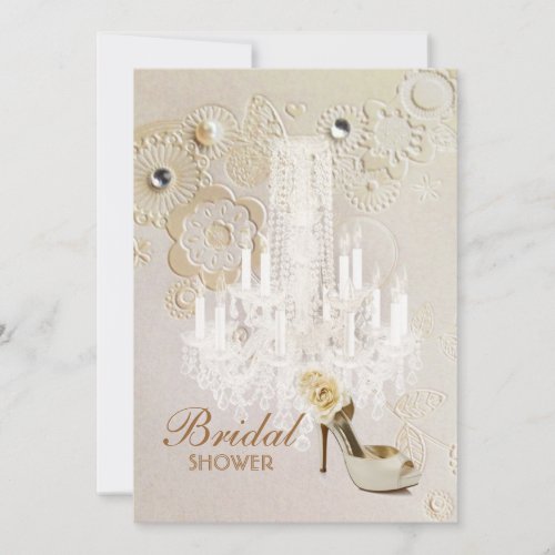 champagne chandelier paris bridal shower tea party invitation