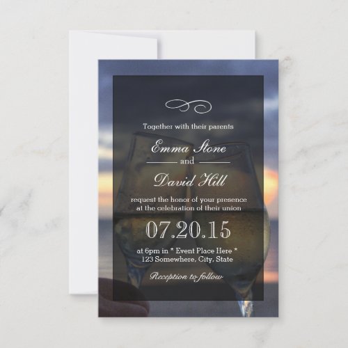 Champagne Cheers Beach Wedding Invitations 3.5" X 5" Invitation Card